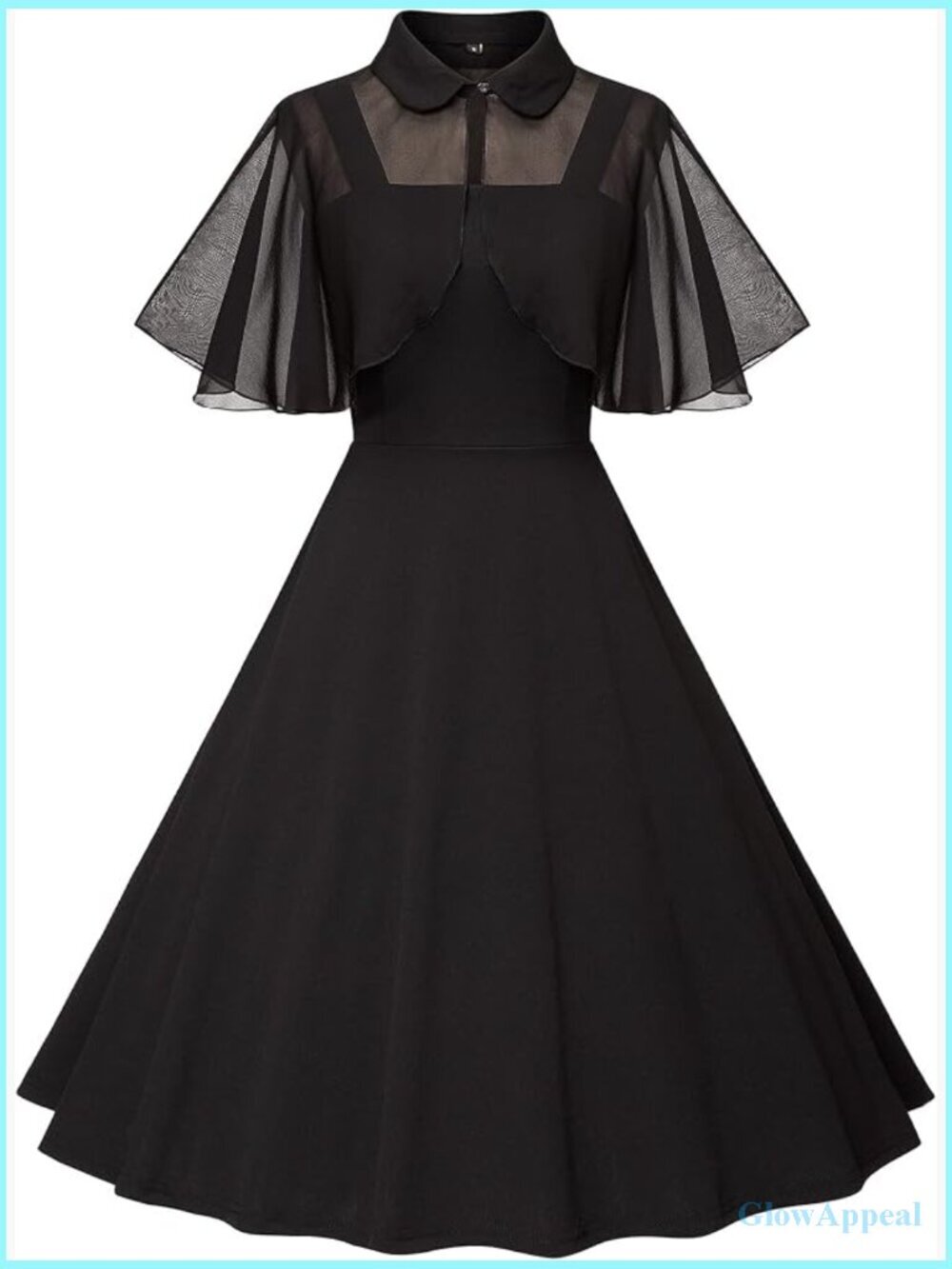 Vintage Goth Swing Cocktail Dress with Chiffon Shawl